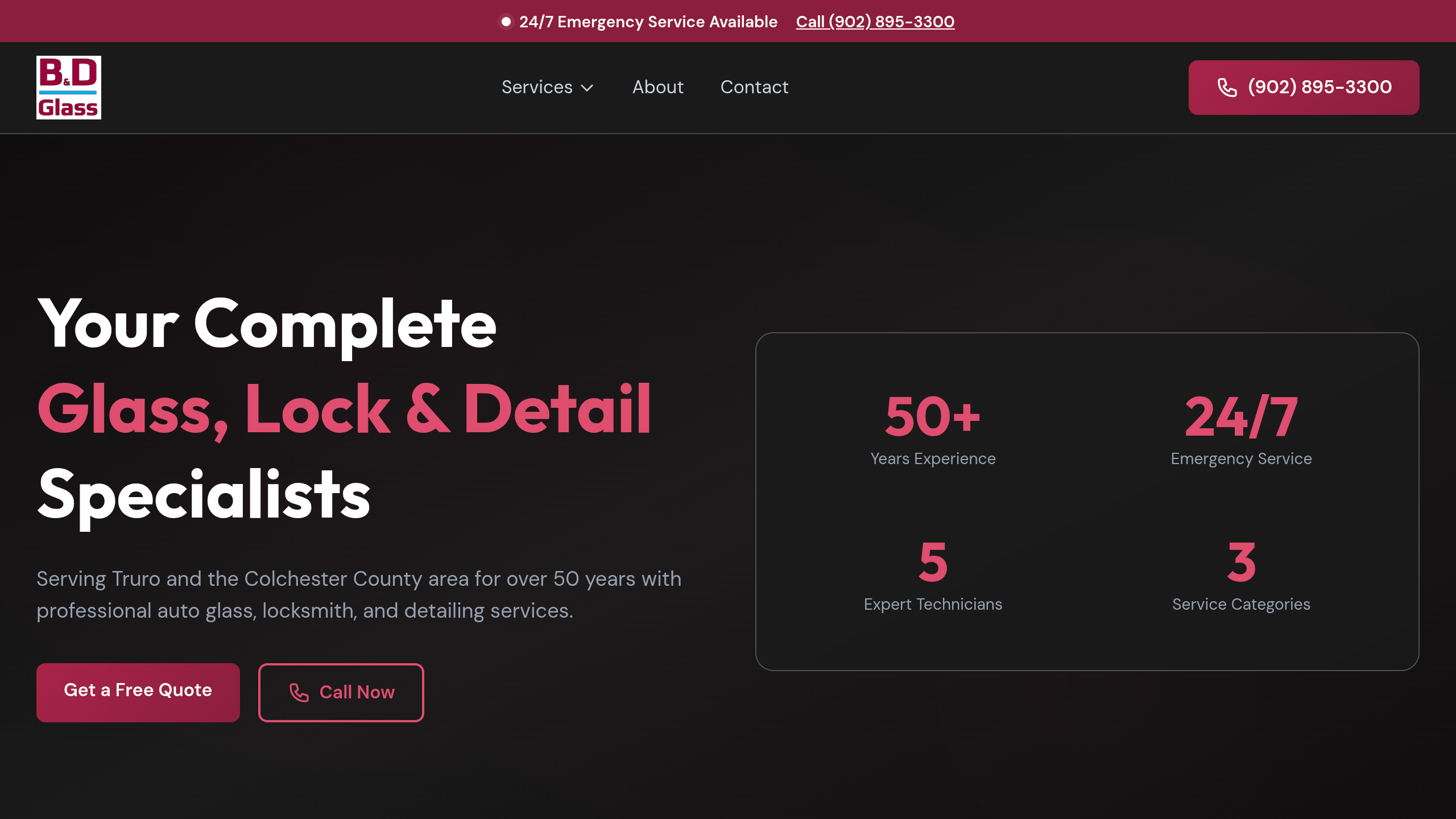 B&D Glass & Mirror Ltd website screenshot